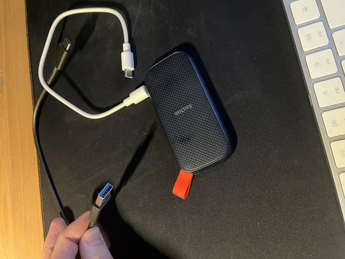 The included USB-C to USB-A cable requiring a hub